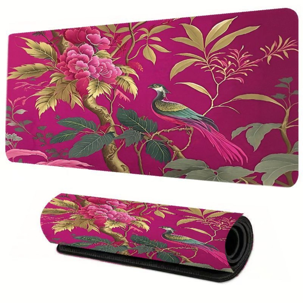 Gaming Accessories White - Bright pink flower and bird pattern