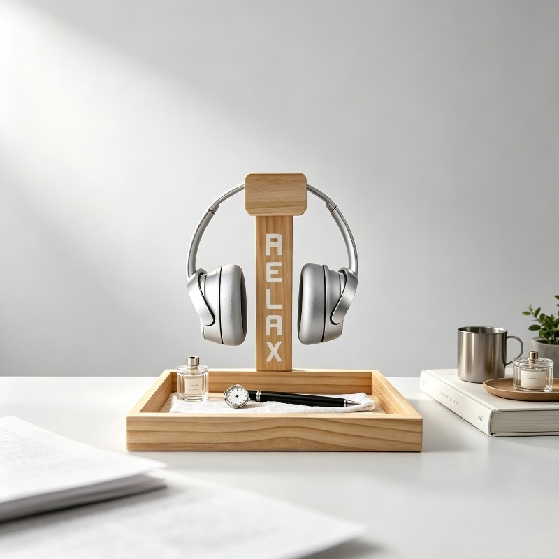 Gaming Headphone Accessories - Wooden Gaming Headset Stand, Desk Holder